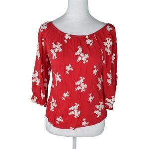 Soft Surroundings XS Red White Embroidered Floral Off Shoulder Blouse Petite